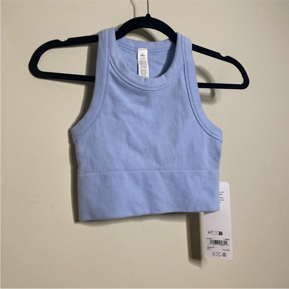 ALO Yoga Seamless Delight High Neck Bra Seashell Blue - Picture 2 of 8